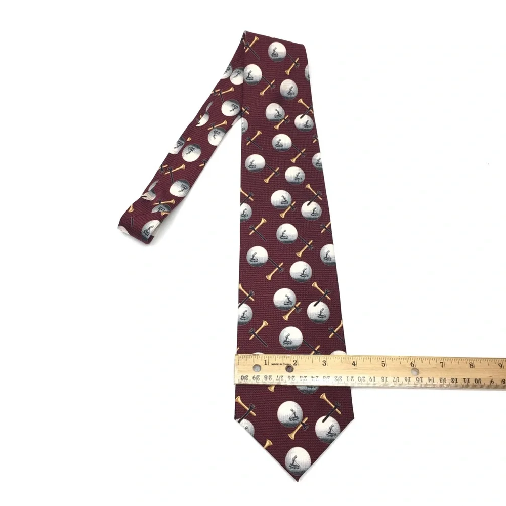 Red Black Golfing Necktie Golf Balls Tees Pattern‎